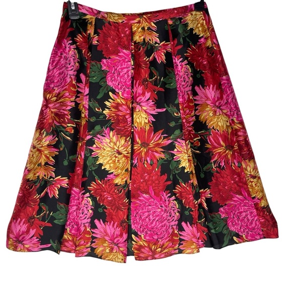 VTG Talbots 100% Silk Floral Pleated Lined Skirt Size 10 - Picture 4 of 12